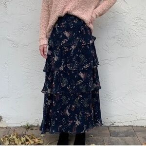 Anthropologie Maeve Botanical Tiered Maxi Skirt